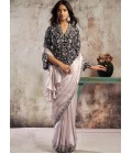 Designer Lavender Violet Ready Saree With Blazer Style Statement Blouse