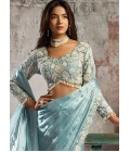 Sky Blue Partywear One Minute Saree With Blouse Belt And Intricate Hand Embroidery