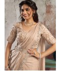 Peach Partywear One Minute Saree With Blouse Belt And Elegant Embellished Finish