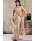 Peach Partywear One Minute Saree With Blouse Belt And Elegant Embellished Finish