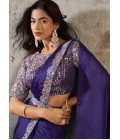 Purple Designer Satin Saree With Dual Beads Four Sequins Detailing And Elegant Belt Set