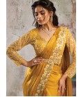 Mustard Satin Sequin Embellished One Minute Saree