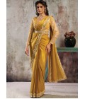 Mustard Satin Sequin Embellished One Minute Saree