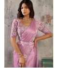 Dusty Pink Premium Satin Saree With Bead And Sequin Embellishment