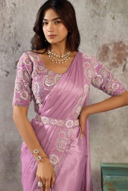 Dusty Pink Premium Satin Saree With Bead And Sequin Embellishment