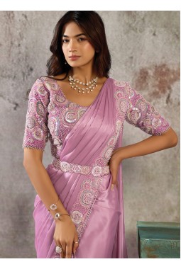 Dusty Pink Premium Satin Saree With Bead And Sequin Embellishment