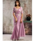 Dusty Pink Premium Satin Saree With Bead And Sequin Embellishment