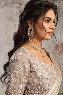 Grey Partywear One Minute Saree With Blouse And Belt