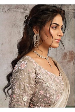 Grey Partywear One Minute Saree With Blouse And Belt