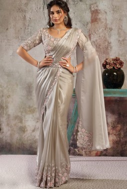 Grey Partywear One Minute Saree With Blouse And Belt