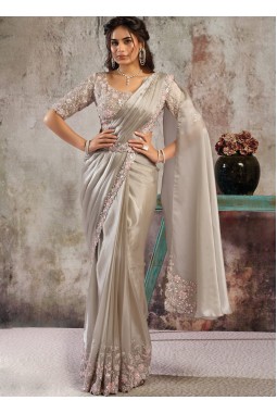 Grey Partywear One Minute Saree With Blouse And Belt