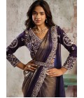 Purple Bronze Embellished Partywear One Minute Saree Set