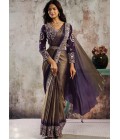 Purple Bronze Embellished Partywear One Minute Saree Set