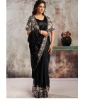 Black Lustrous Satin Partywear One Minute Saree