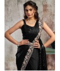 Black Lustrous Satin Partywear One Minute Saree