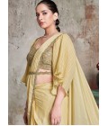 Yellow Designer One Minute Saree In Two Tone Satin Silk With Stone Work