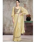 Yellow Designer One Minute Saree In Two Tone Satin Silk With Stone Work
