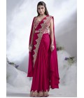 Red Crepe Satin Silk Designer Ready To Wear Saree