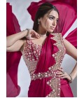 Red Crepe Satin Silk Designer Ready To Wear Saree