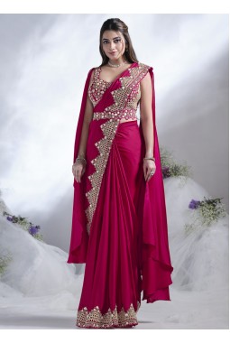 Red Crepe Satin Silk Designer Ready To Wear Saree