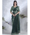 Green Two Tone Satin Silk Hand Work Designer Saree