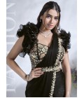 Black Two Tone Satin Silk Hand Work Designer Saree