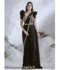 Black Two Tone Satin Silk Hand Work Designer Saree