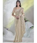 Cream Two Tone Satin Silk Moti Work Designer Saree