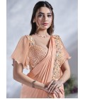 Peach Crepe Satin Silk Sequins Designer Saree