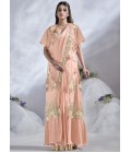 Peach Crepe Satin Silk Sequins Designer Saree