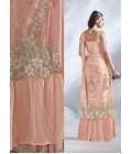 Peach Crepe Satin Silk Sequins Designer Saree