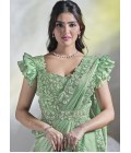 Sea Green Two Tone Satin Silk Hand Work Designer Saree