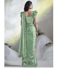 Sea Green Two Tone Satin Silk Hand Work Designer Saree