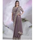 Lavender Crepe Satin Silk Hand Work Designer Saree