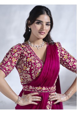 Pink Two Tone Satin Silk Mirror Work Designer Saree