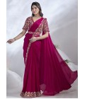 Pink Two Tone Satin Silk Mirror Work Designer Saree