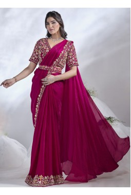 Pink Two Tone Satin Silk Mirror Work Designer Saree