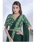 Green Crepe Satin Silk Zardosi Work Designer Saree