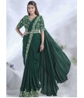 Green Crepe Satin Silk Zardosi Work Designer Saree