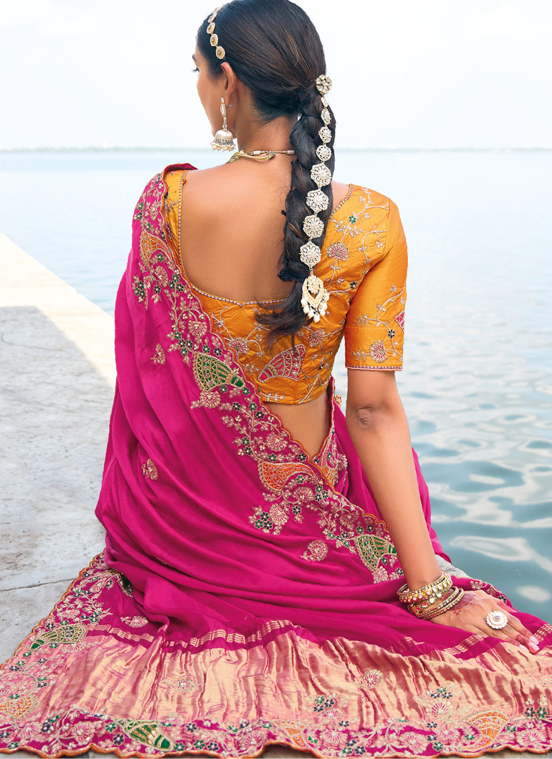 Rani Gaji Satin Moti Heavy Work Designer Saree