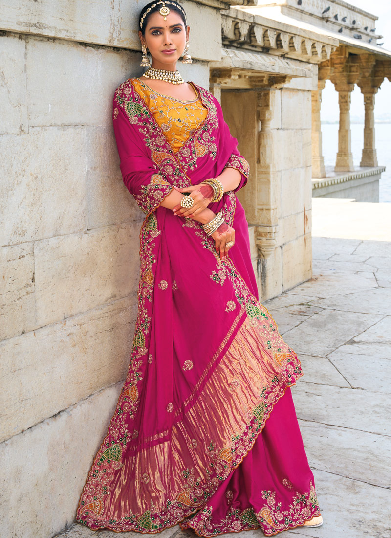 Rani Gaji Satin Moti Heavy Work Designer Saree
