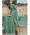 Sea Green Crush Tissue Moti Heavy Work Designer Saree