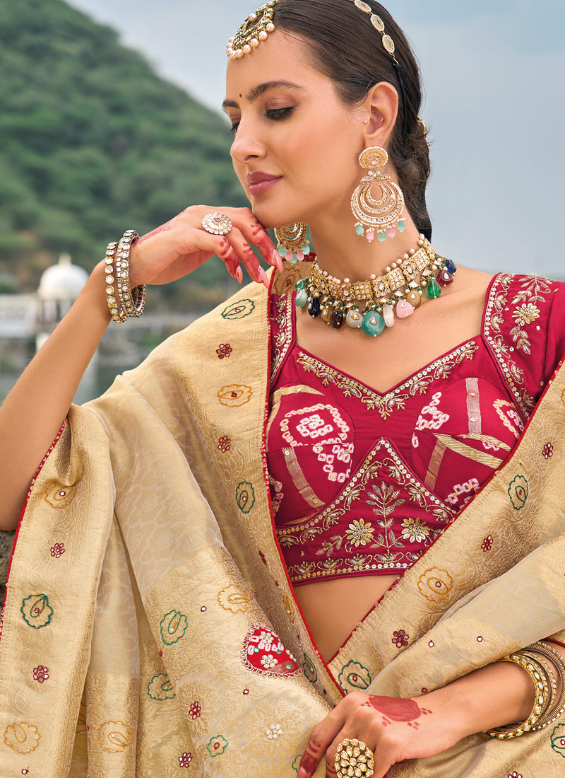 Chiku Pure Kanjivaram Heavy Work Designer Saree
