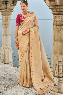 Chiku Pure Kanjivaram Heavy Work Designer Saree