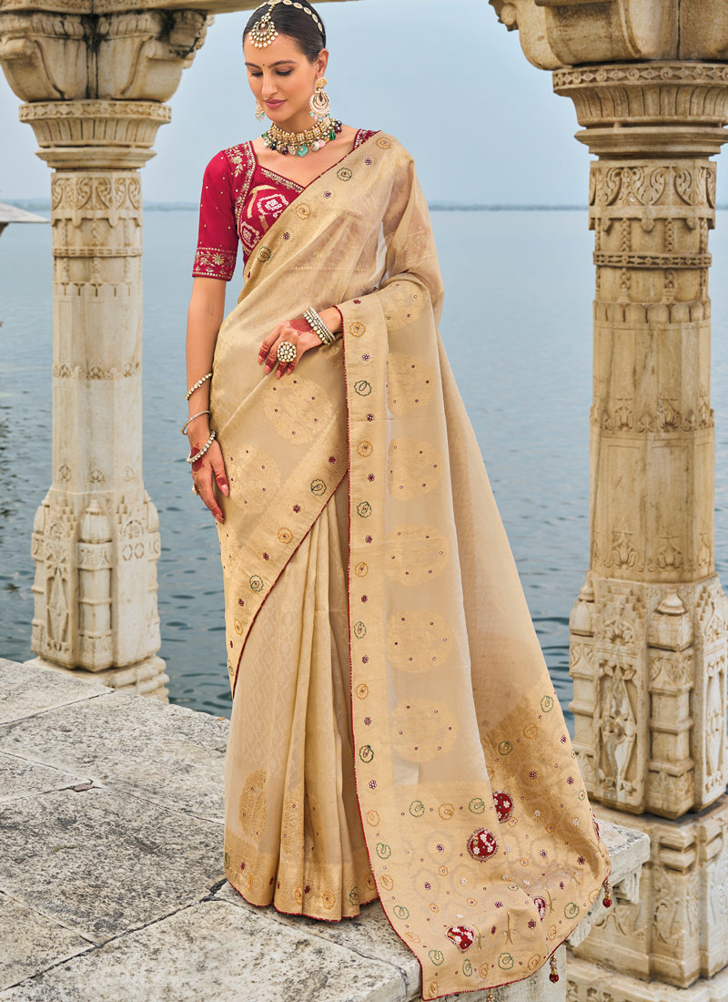 Chiku Pure Kanjivaram Heavy Work Designer Saree