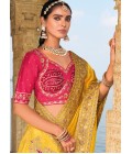 Mustard Crape Jaquard Jardoshi Heavy Work Designer Saree
