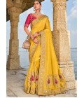 Mustard Crape Jaquard Jardoshi Heavy Work Designer Saree