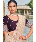Light Peach Pure Kanjivaram Mirror Heavy Work Designer Saree