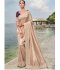 Light Peach Pure Kanjivaram Mirror Heavy Work Designer Saree