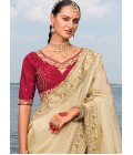Cream Crape Jaquard Jardoshi Heavy Work Designer Saree